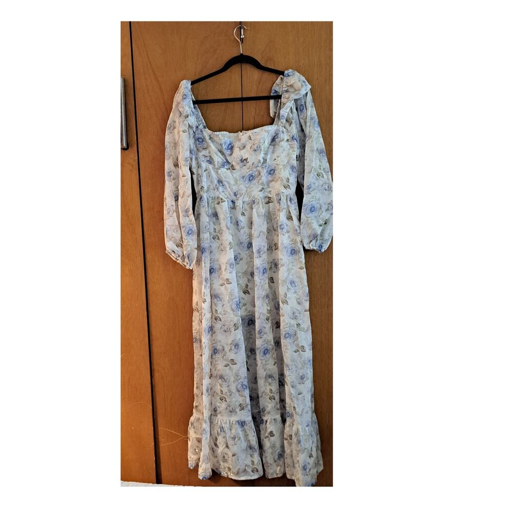 Floral Maxi Dress Puff Sleeves Cottagecore Corset Dresses Flowy Size Large